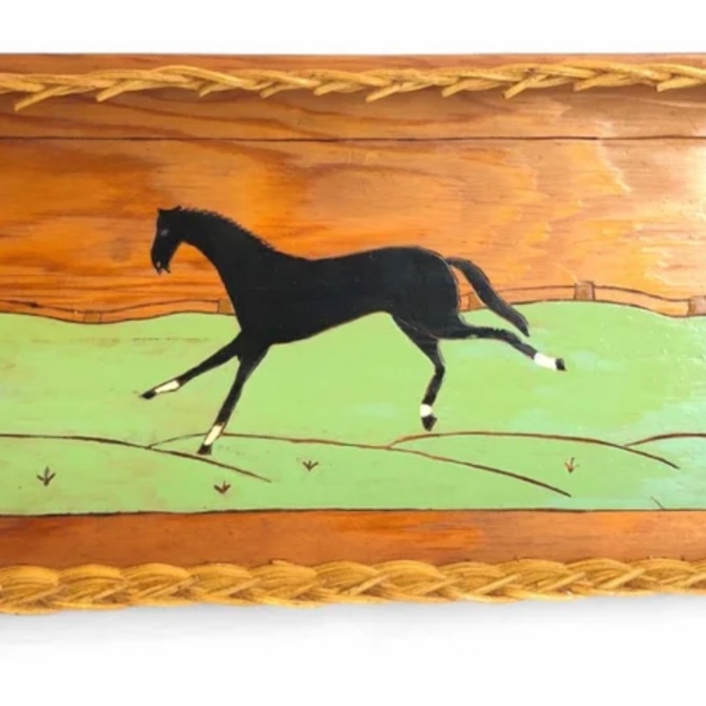 Folk Art Handcrafted and Hand Painted Wood Horse Tray